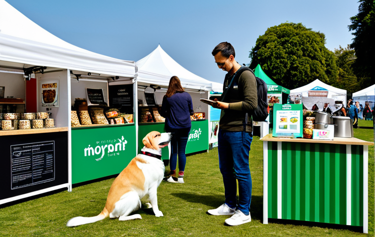 반려동물 페스티벌 후기 - "A vibrant pet festival scene, showcasing an agility competition with a border collie expertly navig...