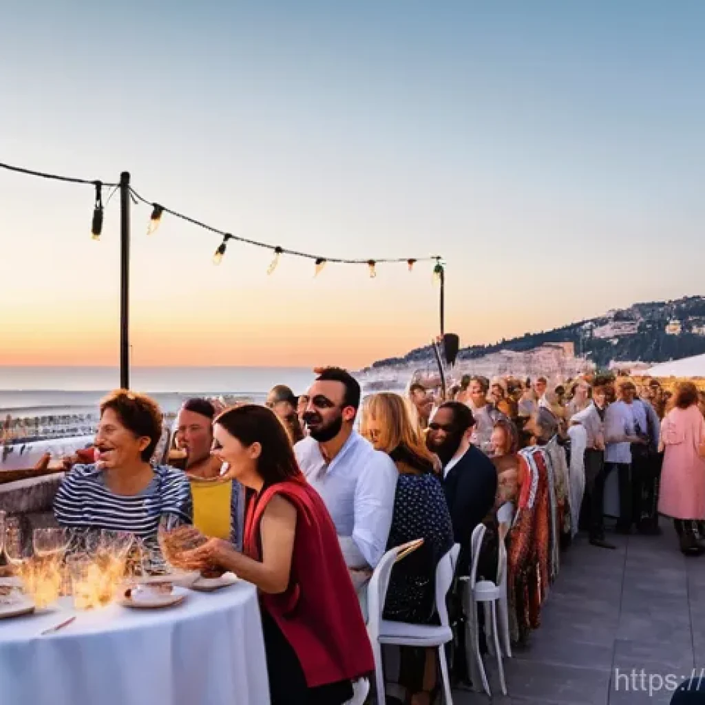 코미디 페스티벌 일정 - **A vibrant French comedy festival scene taking place on a charming rooftop in Nice, overlooking the...