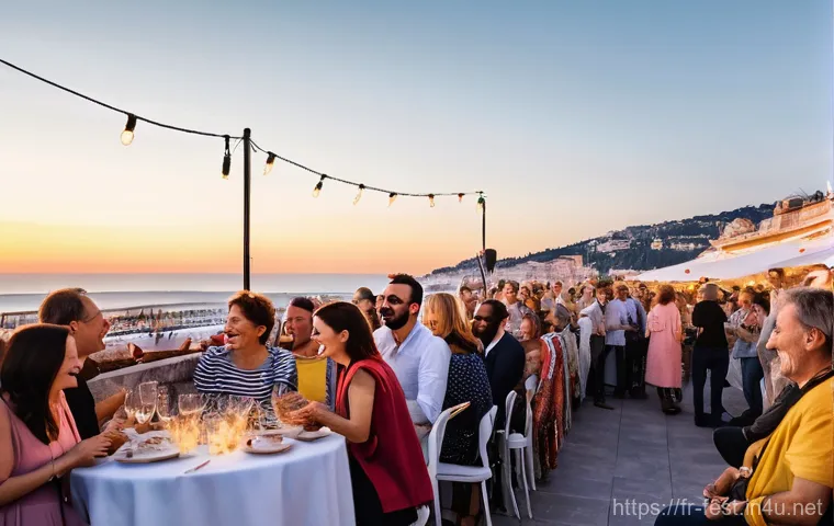 코미디 페스티벌 일정 - **A vibrant French comedy festival scene taking place on a charming rooftop in Nice, overlooking the...