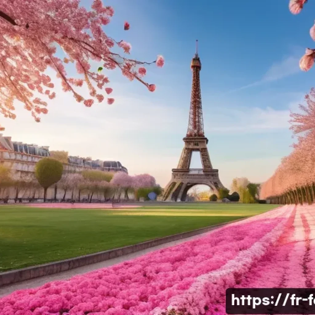 벚꽃 명소 추천 - **Champs de Mars and Eiffel Tower at Sunrise with Falling Cherry Blossoms.**
A breathtaking, cin...