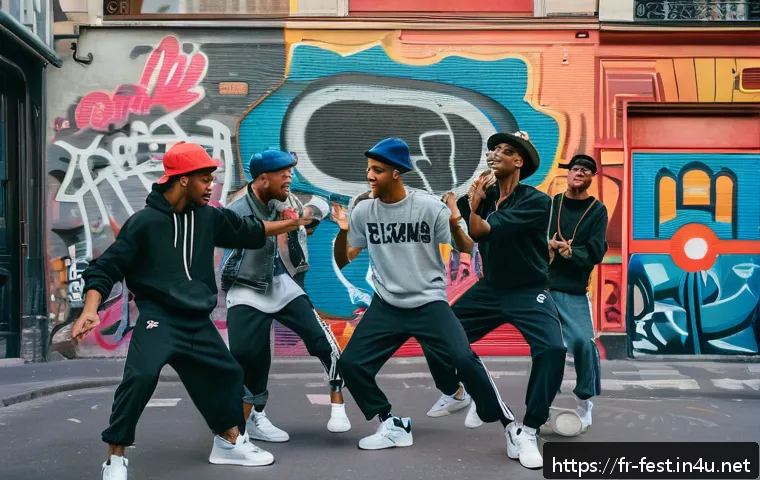 스트리트 댄스 배틀 축제 - A dynamic urban dance battle scene set in a lively Parisian street corner in the 13th arrondissement...