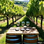 전통주 시음회 정보 - A lively outdoor wine tasting event set in a sun-drenched vineyard in the Rh&ocirc;ne Valley, featuring di...