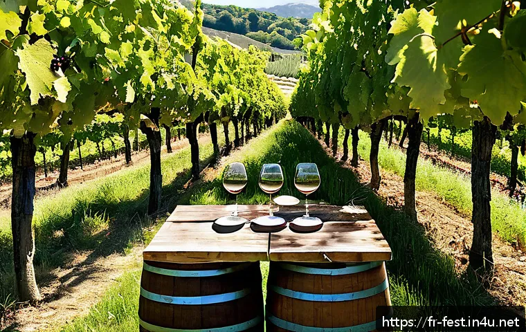 전통주 시음회 정보 - A lively outdoor wine tasting event set in a sun-drenched vineyard in the Rh&ocirc;ne Valley, featuring di...